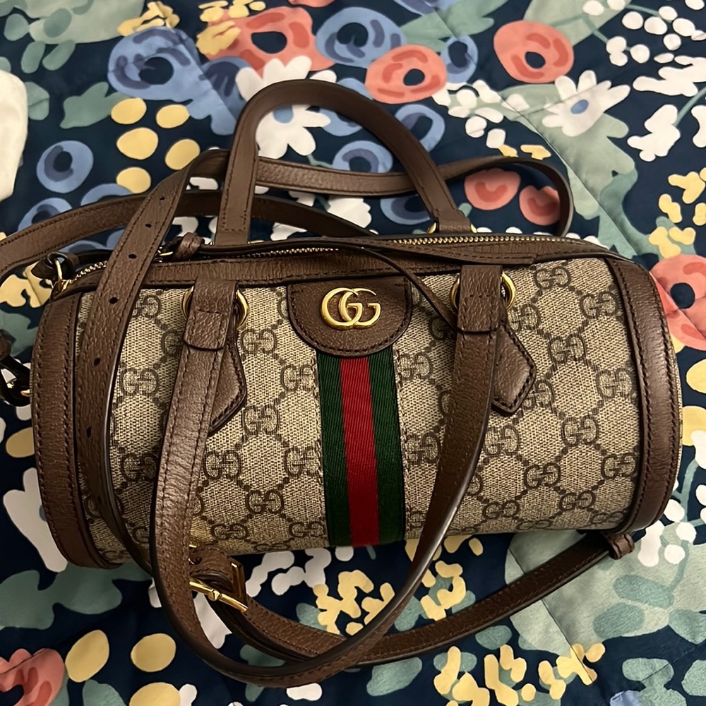 Gucci Bag Supreme Monogram web small ophidia Boston Bag beige new acero